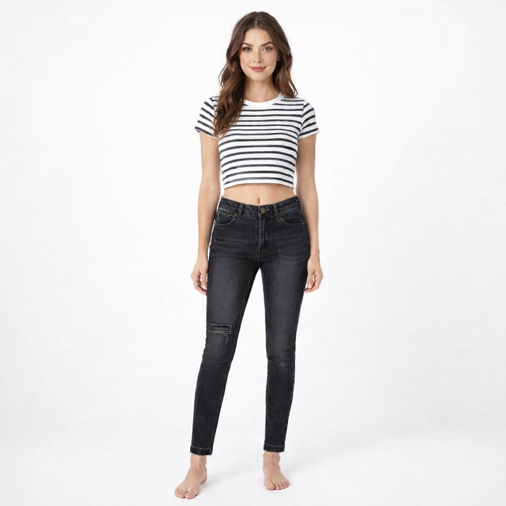Free People We The Free Slim Boyfriend Jeans Faded Black Raw Hem Size 25